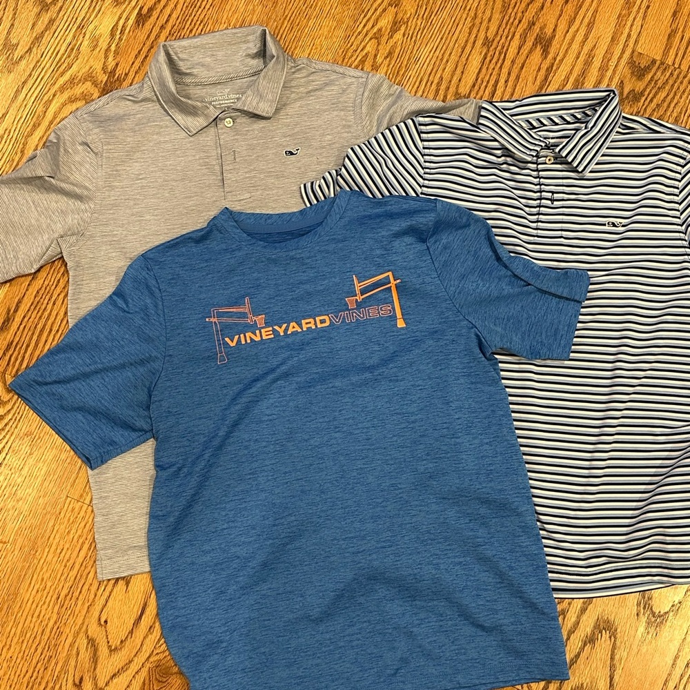 Vineyard Vines Kids' Blue & Gray Shirt & Polo Bundle M 12-14